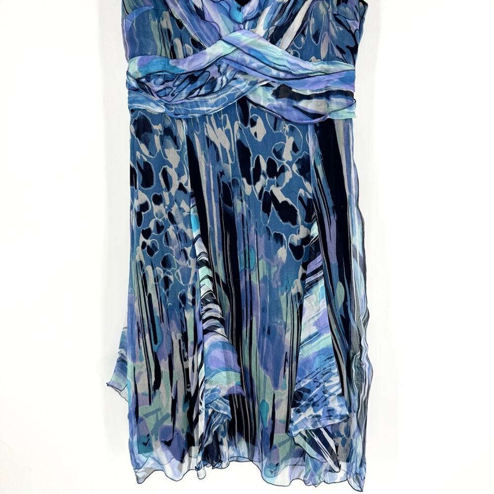 Claudia Gil‎ Blue Patterned Faux Wrap Sleeveless Dress with Jacket Silk Size 6 - Picture 2 of 14